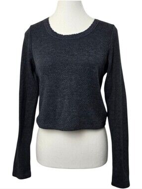 American Eagle Charcoal Gray Waffle Knit Cropped Long Sleeve Top Women’s